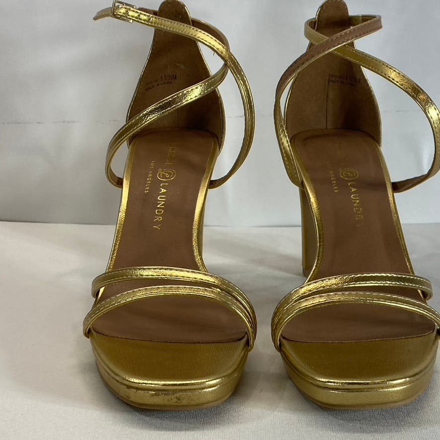 CHINESE LAUNDRY Women's Gold Metallic Taryn Strappy Square-Toe Sandals SZ 8.5