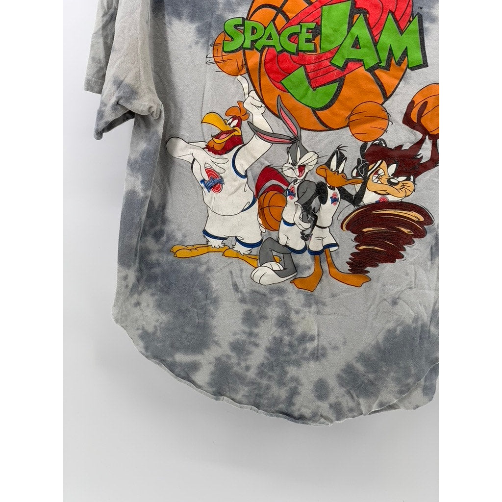 SPACE JAM Women's Gray Tie-Dye Crewneck Looney Tunes Short Sleeve Top SZ M