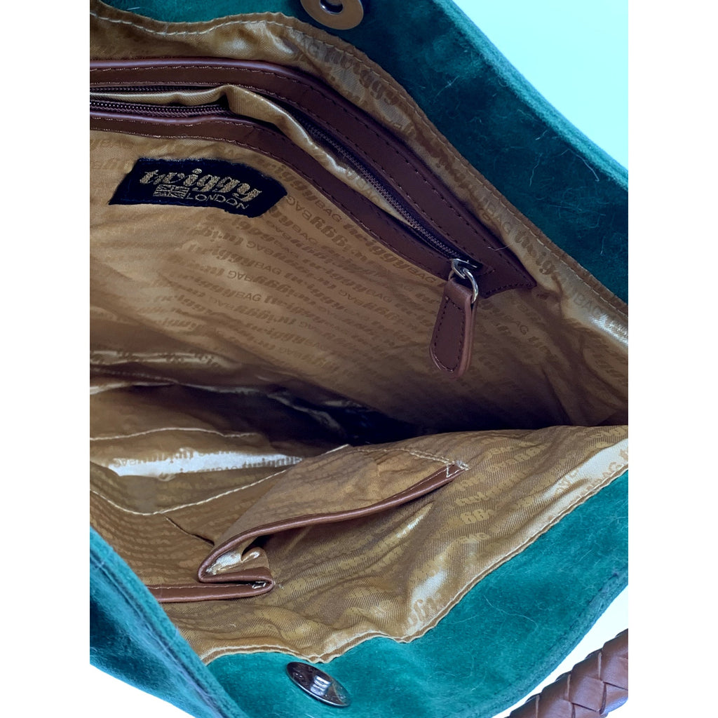 TWIGGY LONDON Women's Vintage Dark Green Suede Leather Shoulder Bag