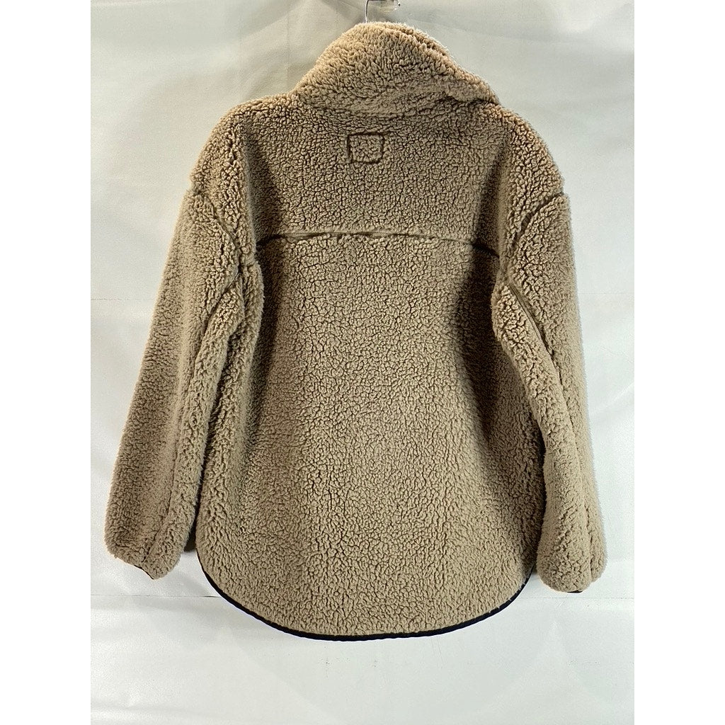 ABERCROMBIE & FITCH Women's Tan/Navy Faux Sherpa Quarter-Zip Sweater SZ S