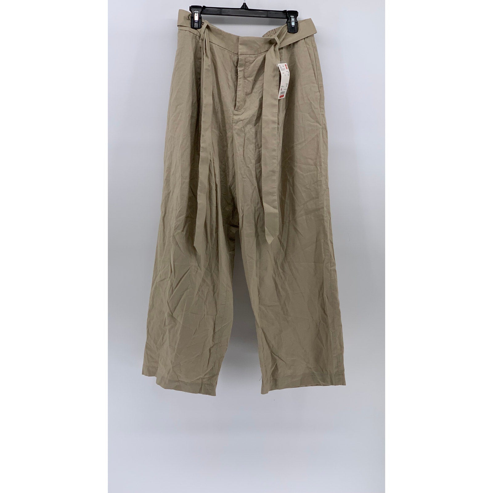 UNIQLO Women's Beige Linen Cotton Wide-Leg Belted Relaxed Fit Pant SZ XL