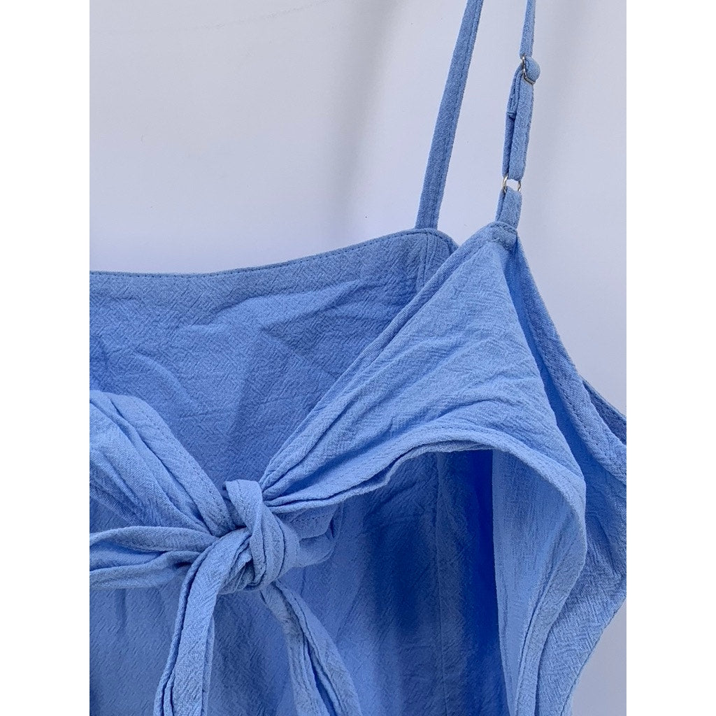 UNBRANDED Women's Blue Back-Tie Tiered Mini Dress SZ S