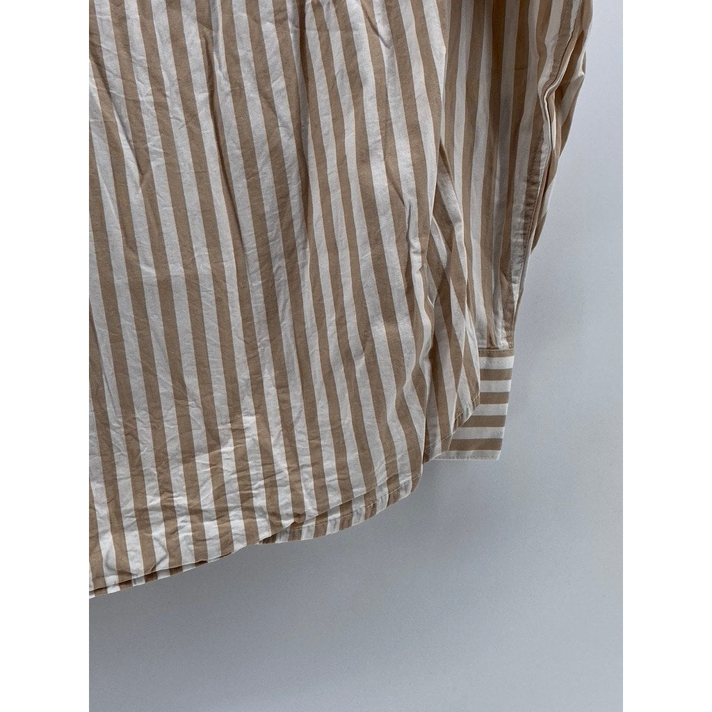 H&M Men's Brown-White Striped Regular-Fit Button-Up Long Sleeve Shirt SZ S