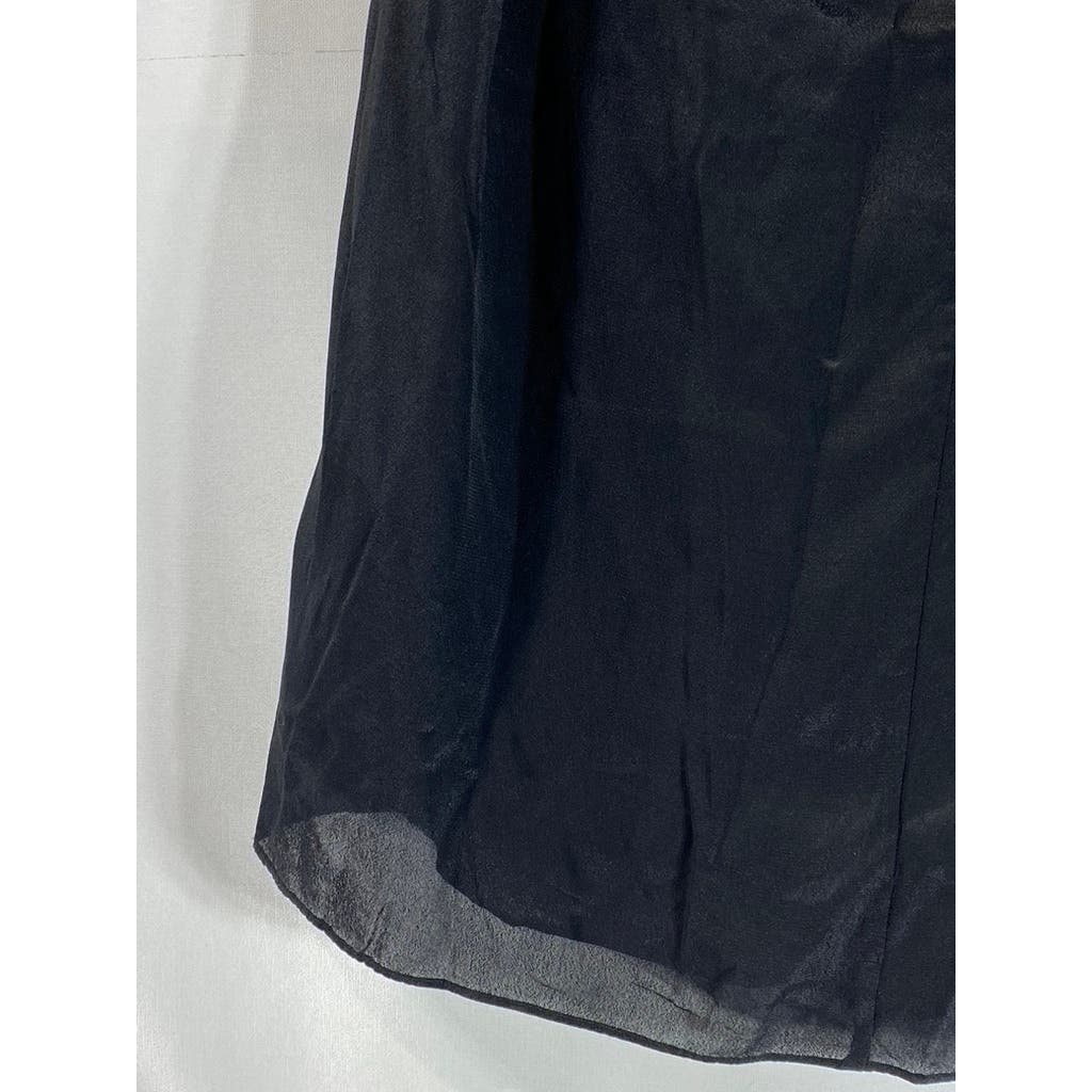 CABI Women's Black Solid Pleat V-Neck Silk-Blend Sleeveless Lightweight Top SZ S