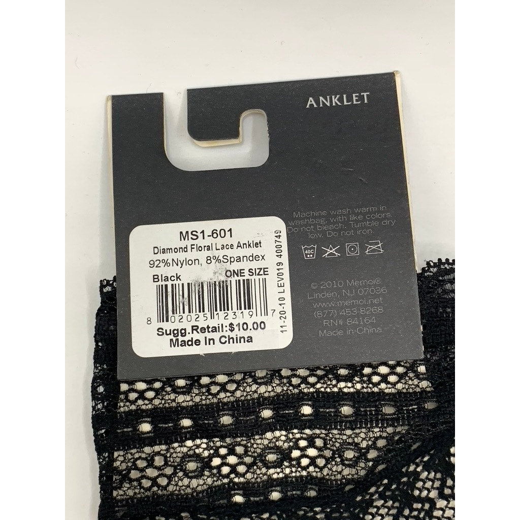 MEMOI Women's Black Diamond Floral Lace Anklet Socks SZ OS