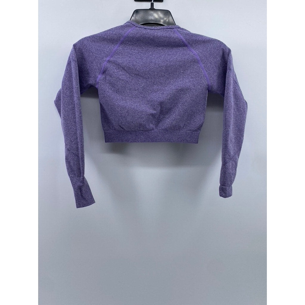 UNRANDED Women's Purple Seamless Crewneck Long Sleeve Thumbhole Cropped Top SZXS