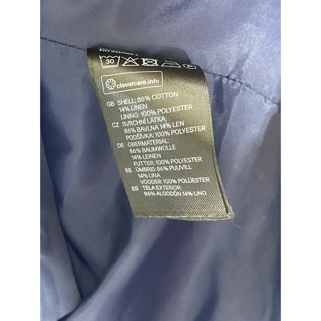 H&M Women's Blue Textured Cotton-Linen Open-Front Collarless Blazer SZ 4