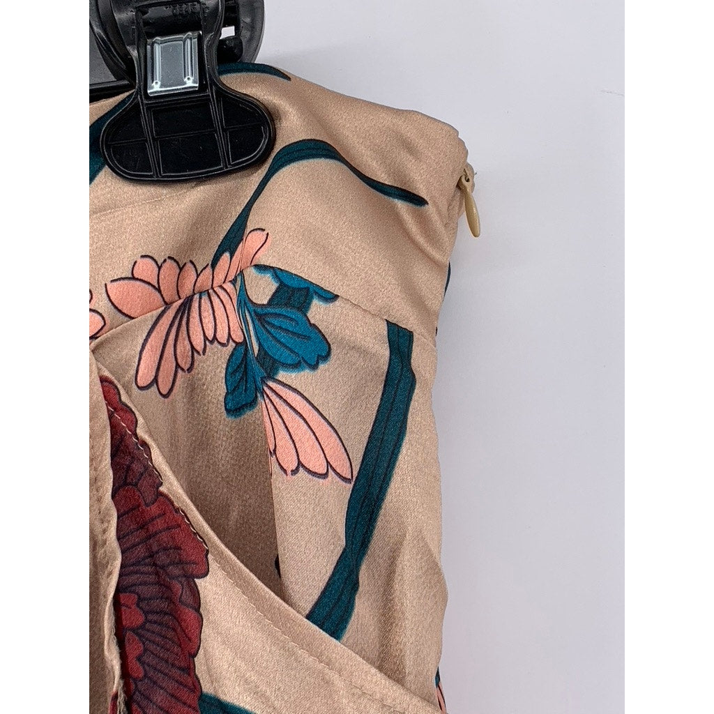 PRETTYLITTLETHING Women's Beige-Multi Floral Mini Skirt SZ 14