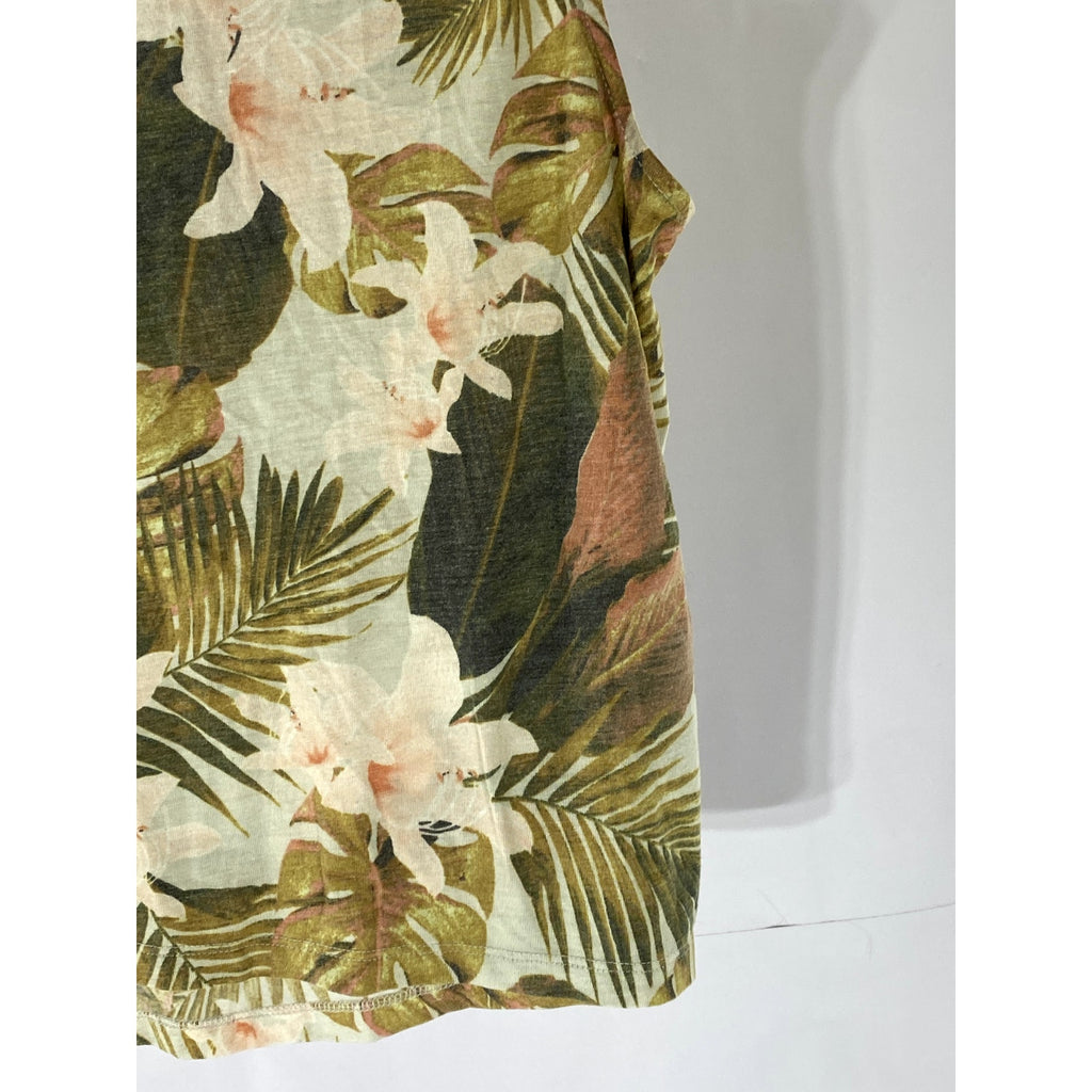 OLD NAVY ACTIVE Women’s Beige-Green Tropical Floral Go-Dry Crewneck Tank Top SZM