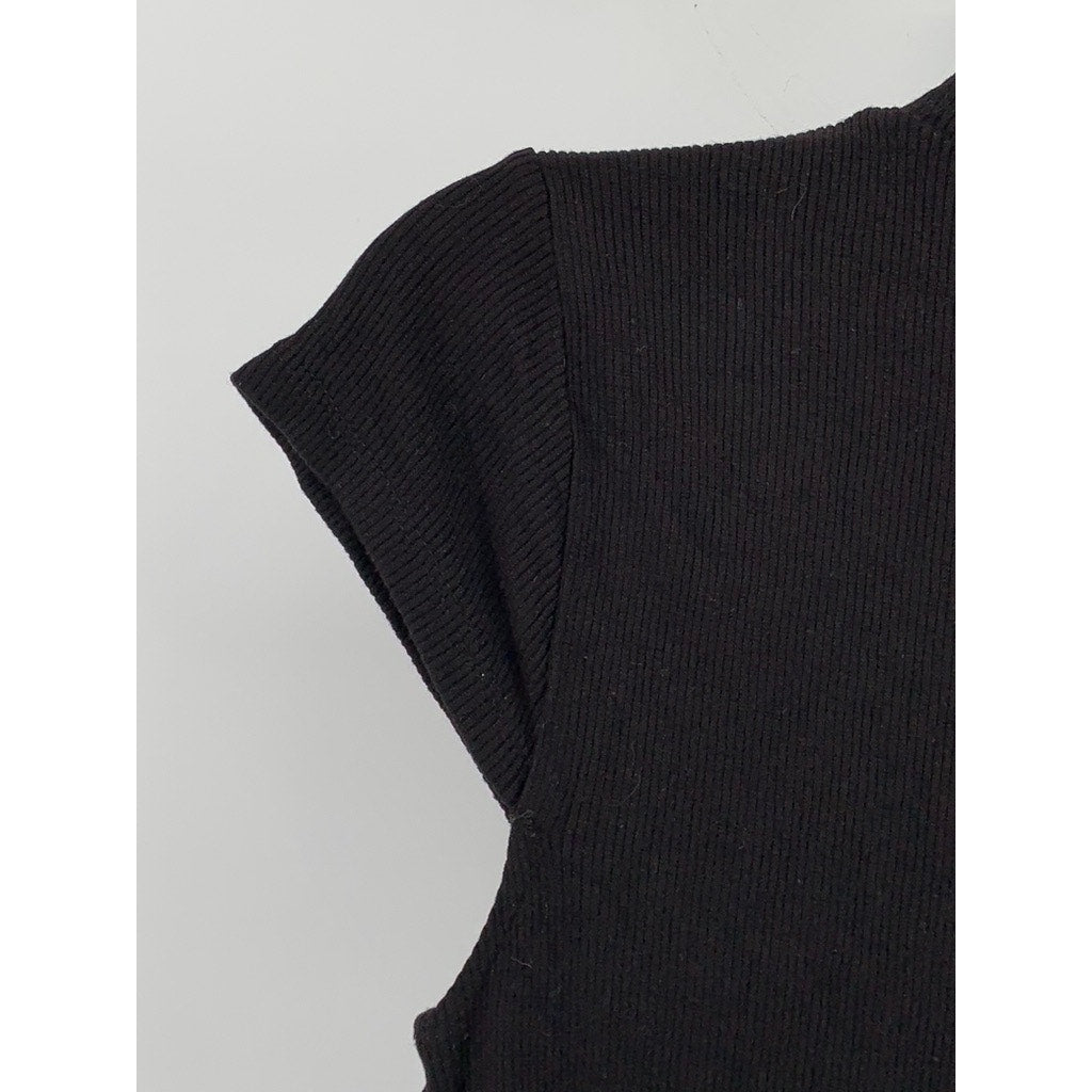ATMOSPHERE Women’s Black Ribbed Half-Zip Short Cap Sleeve Top SZ 8