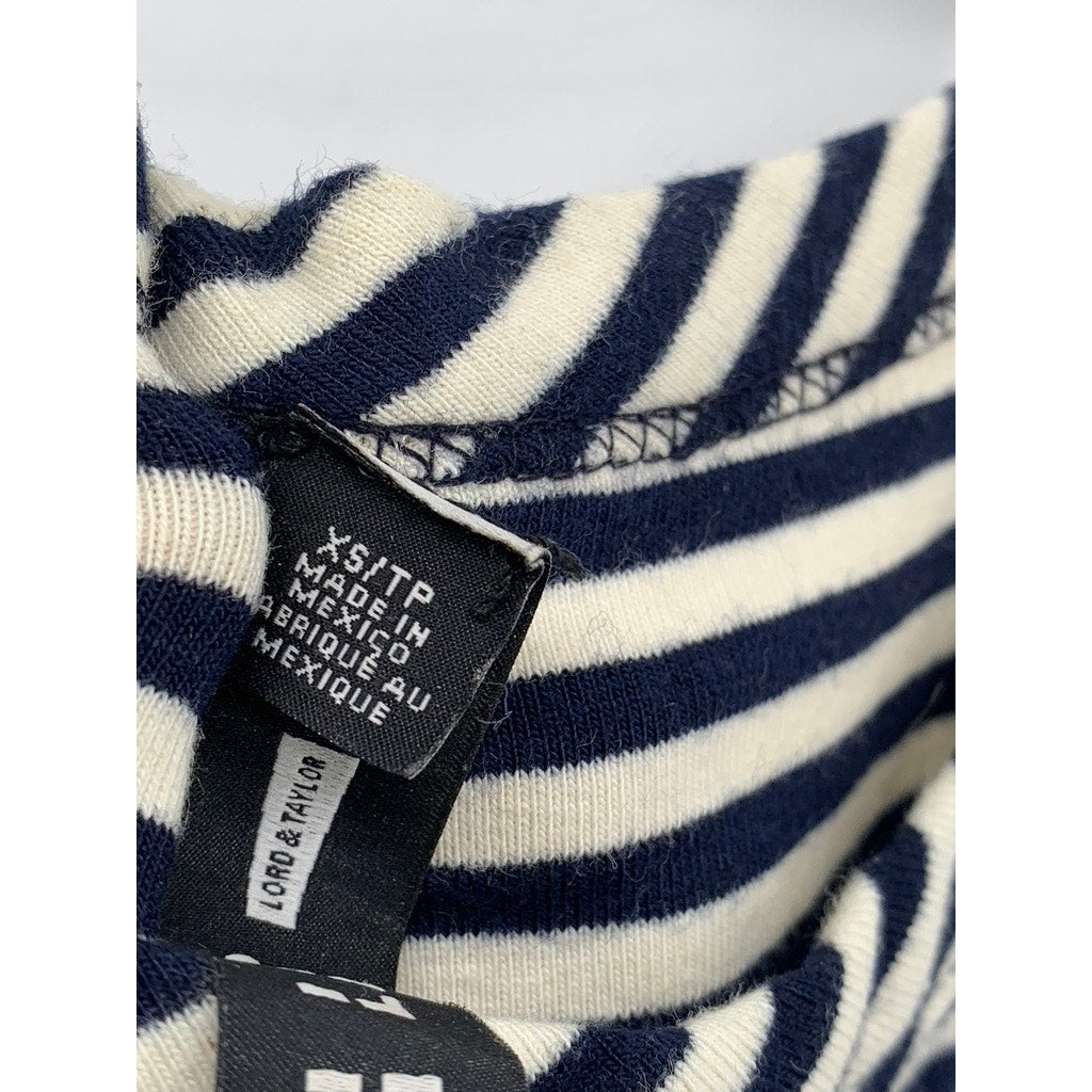 DESIGN LAB LORD & TAYLOR Women's Navy-White Striped Crewneck Maxi Dress SZ XS