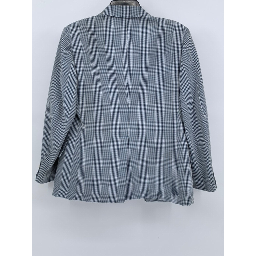 HUGHES & HATCHER Men's Blue Vintage Gingham Plaid Two-Button Blazer SZ 37S