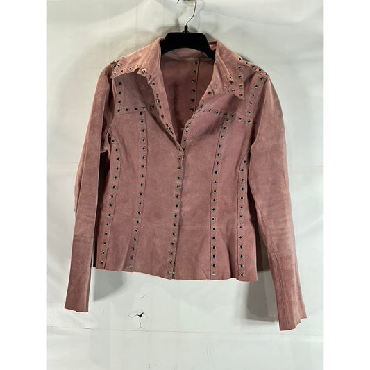 ESSENDI Women's Pink Vintage Calf Suede Cropped Grommet Snap-Button Jacket SZS