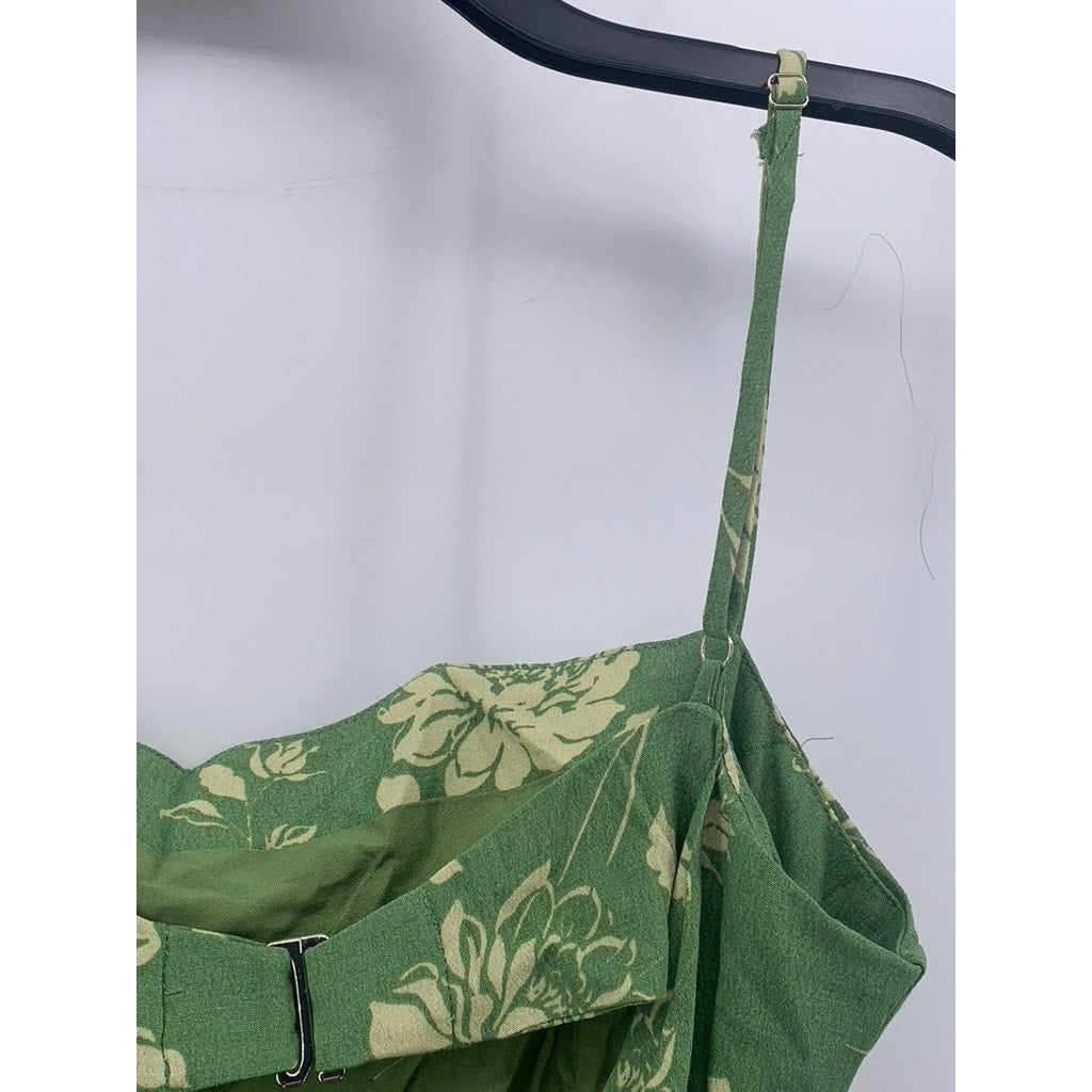 DRESS FORUM Women's Green Floral Straight-Neck Cutout Back Midi Dress SZ S