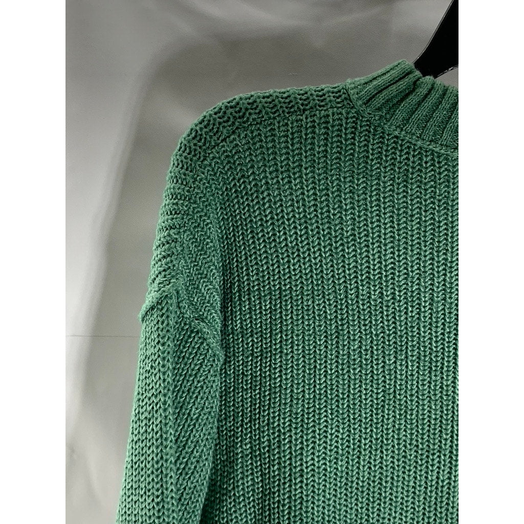WILD FABLE Women's Dark Green Rib Knit Crewneck Long Sleeve Cropped Sweater SZ M