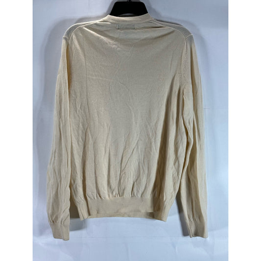 BANANA REPUBLIC Men's Cream V-Neck Extra Fine Merino Wool Pullover Sweater SZ M