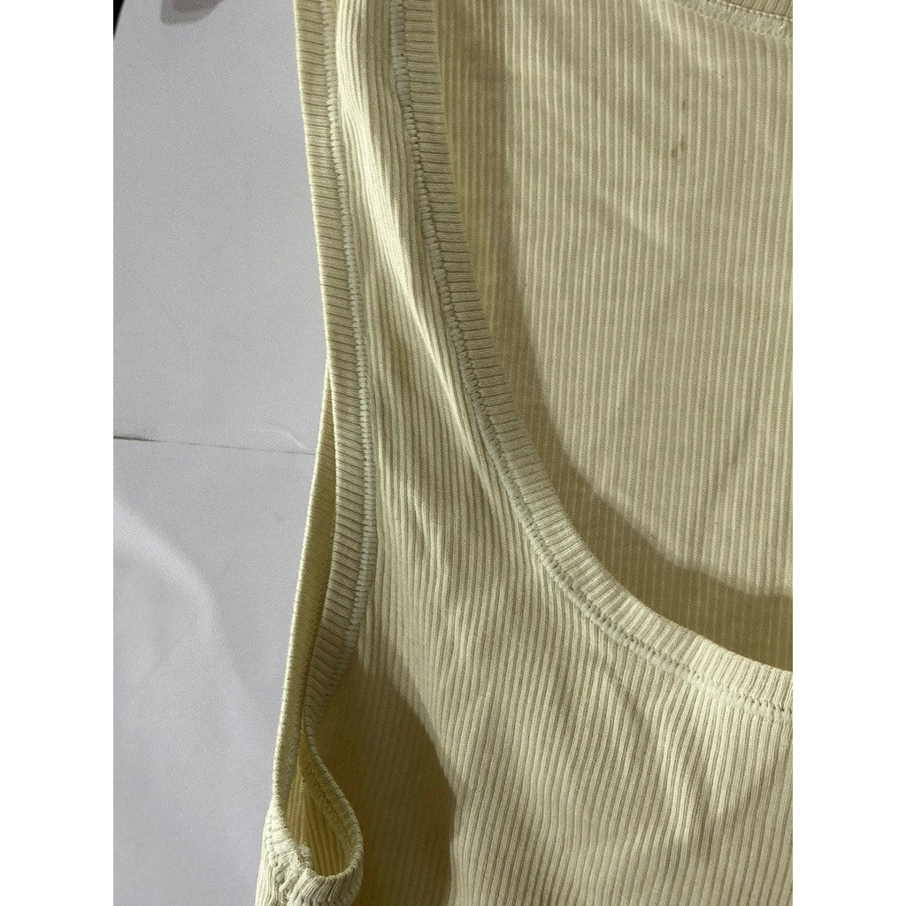 SKIMS Women's Beige Ribbed Scoop-Neck Cropped Tank Top SZ M