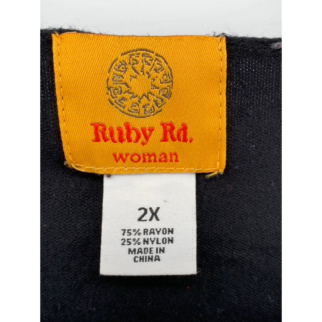 RUBY RD. Women's Plus Black Silver Studded 3/4 Sleeve Top SZ 2X