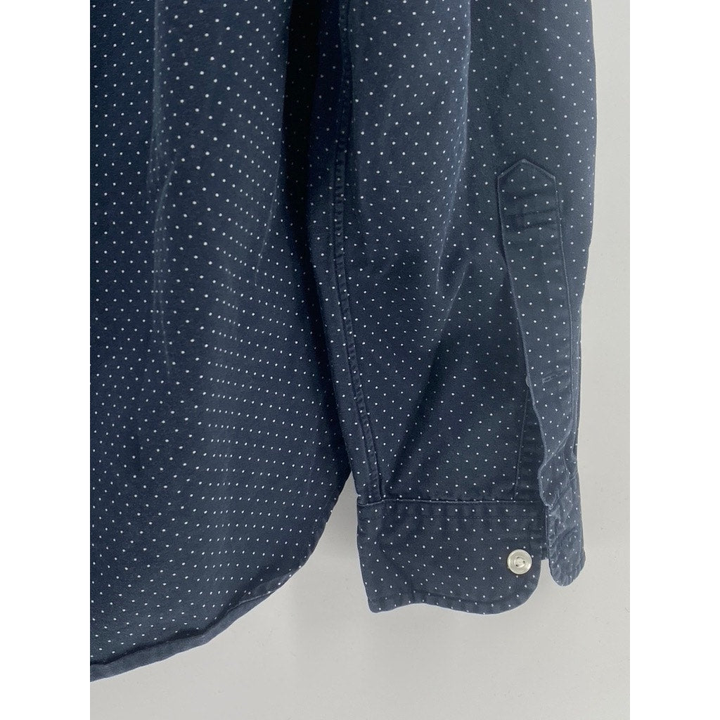 J.CREW Men's Navy Blue Micro Dot Regular-Fit Button-Up Long Sleeve Shirt SZ L
