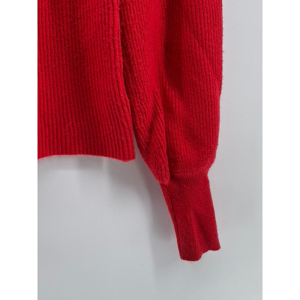LINE & DOT Women's Bright Red Knit Mock-Neck Long Balloon Sleeve Sweater SZ XS