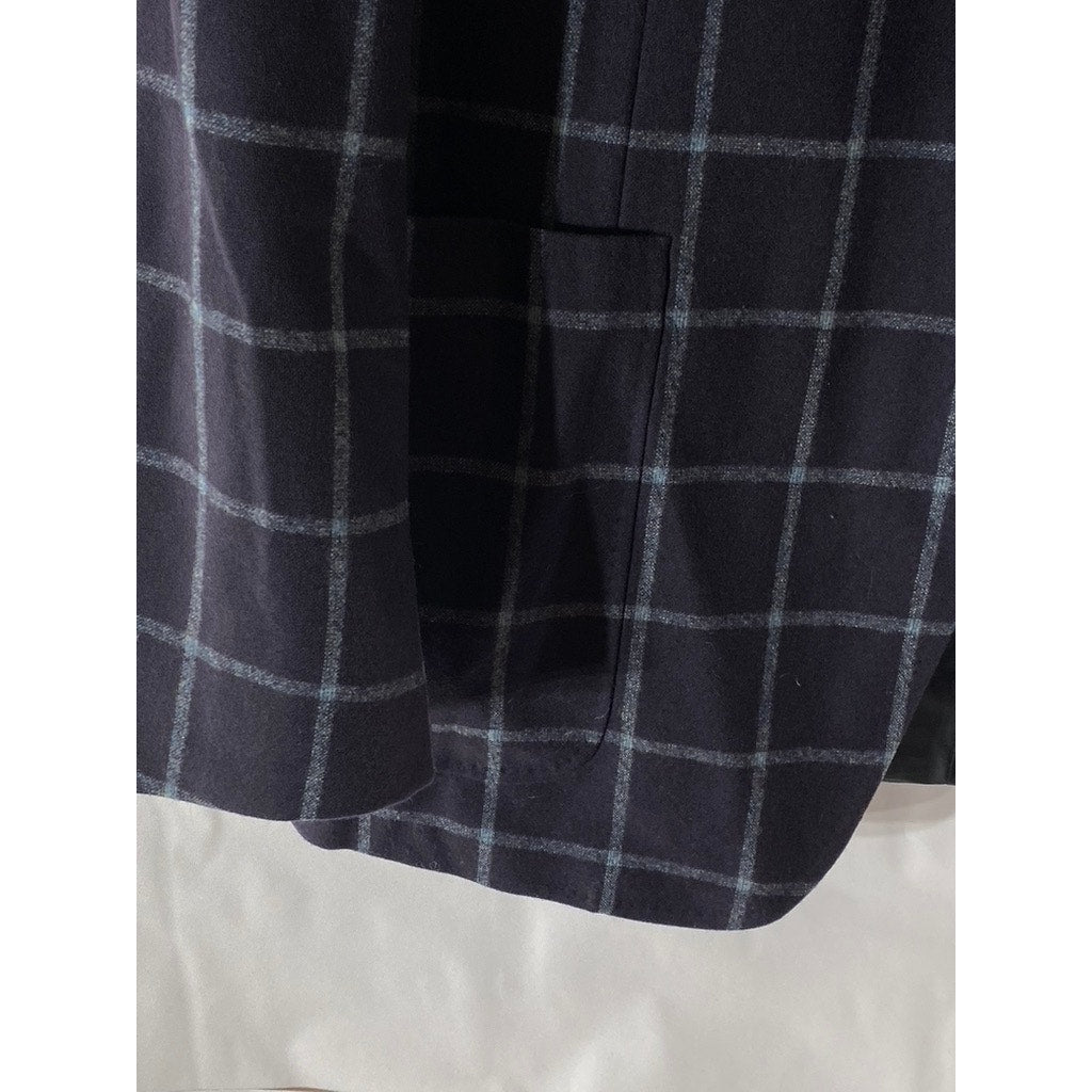 CANALII Men's Navy Windowpane Two-Button Notch Collar Long Sleeve Blazer SZ 34R