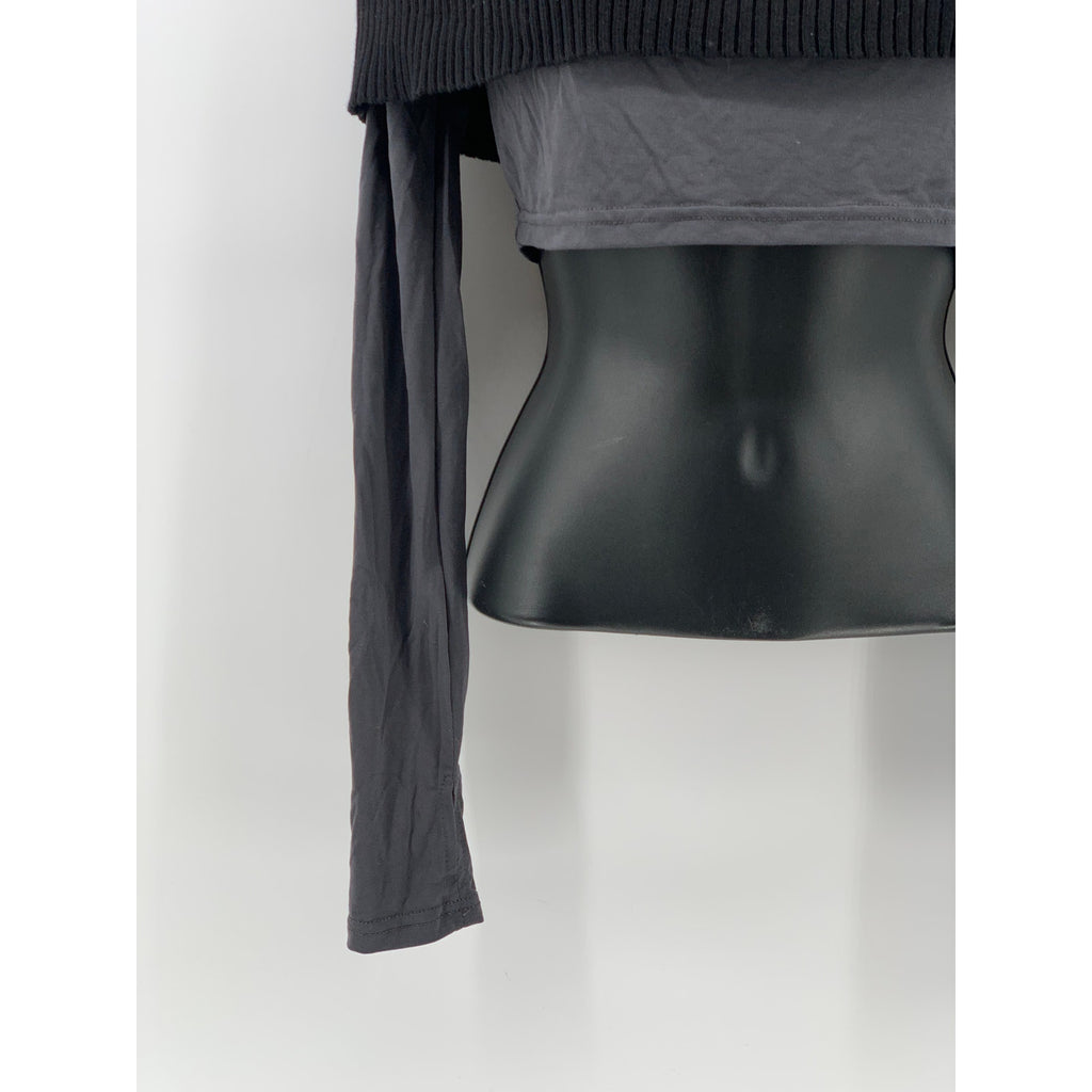 EDIKTED Women's Black-Gray Alma Off the Shoulder Long Sleeve Crop Top SZ M