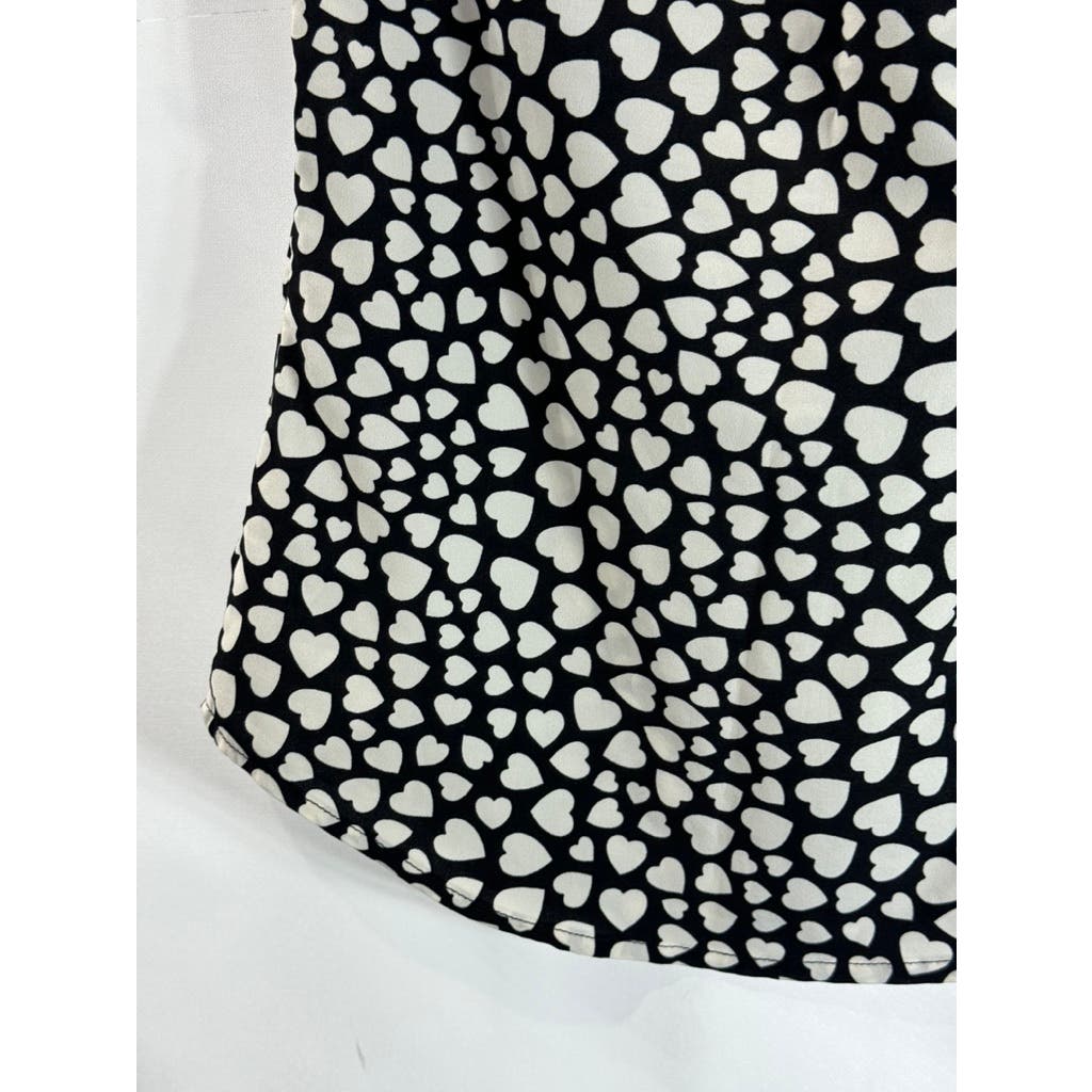 CYNTHIA ROWLEY Women's Black/White Heart Print Sleeveless Button-Up Top SZ XS