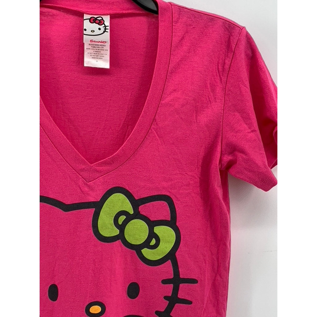 SANRIO Women's Fuchsia V-Neck Hello Kitty Graphic Short Sleeve Top SZ S