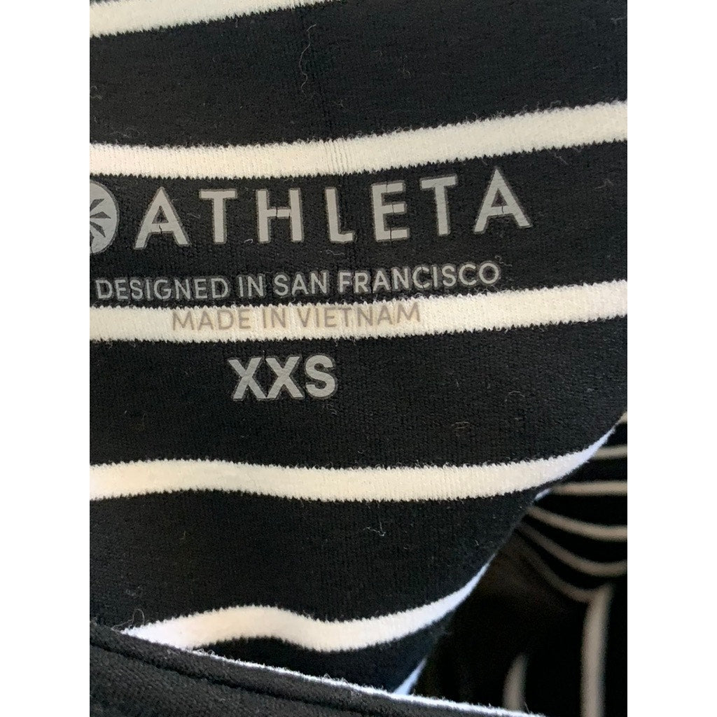 ATHLETA Women's Black/White Elation Virasana Striped Pull-On Leggings SZ 2XS