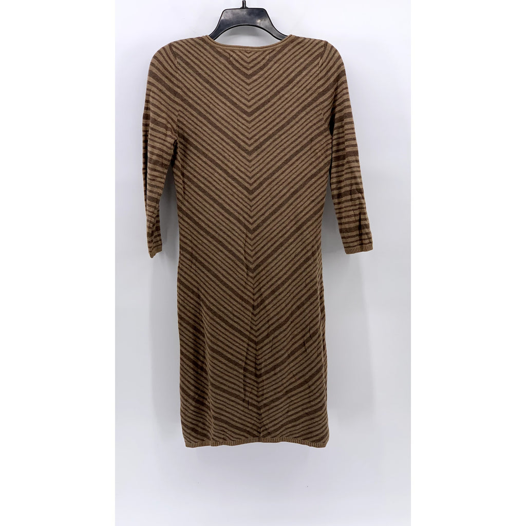 MAX STUDIO Women’s Brown Two-Tone Diagonal Stripe V-Neck Sweater Dress SZ S