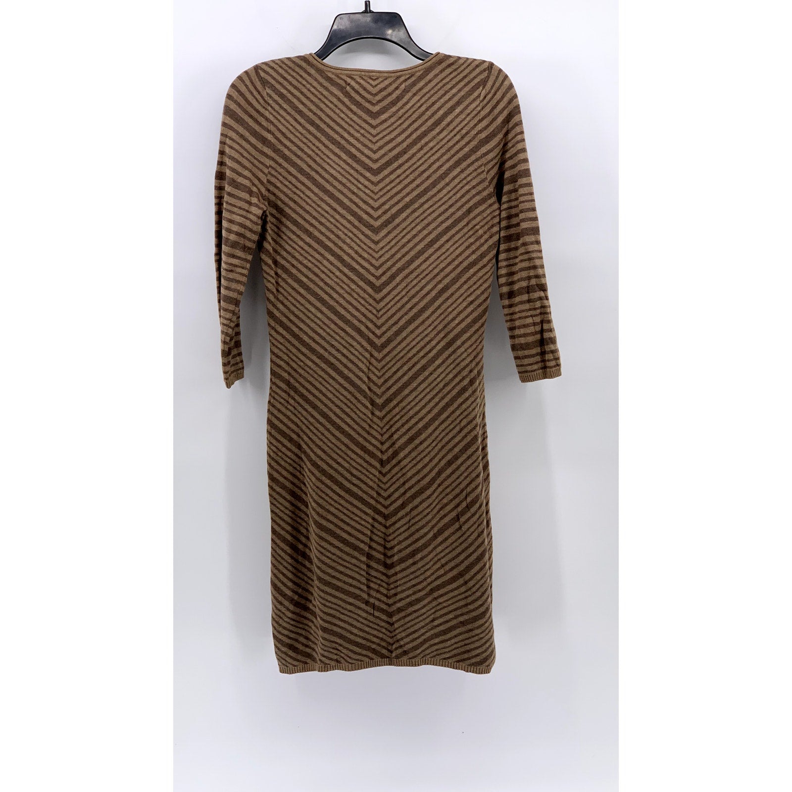 MAX STUDIO Women’s Brown Two-Tone Diagonal Stripe V-Neck Sweater Dress SZ S