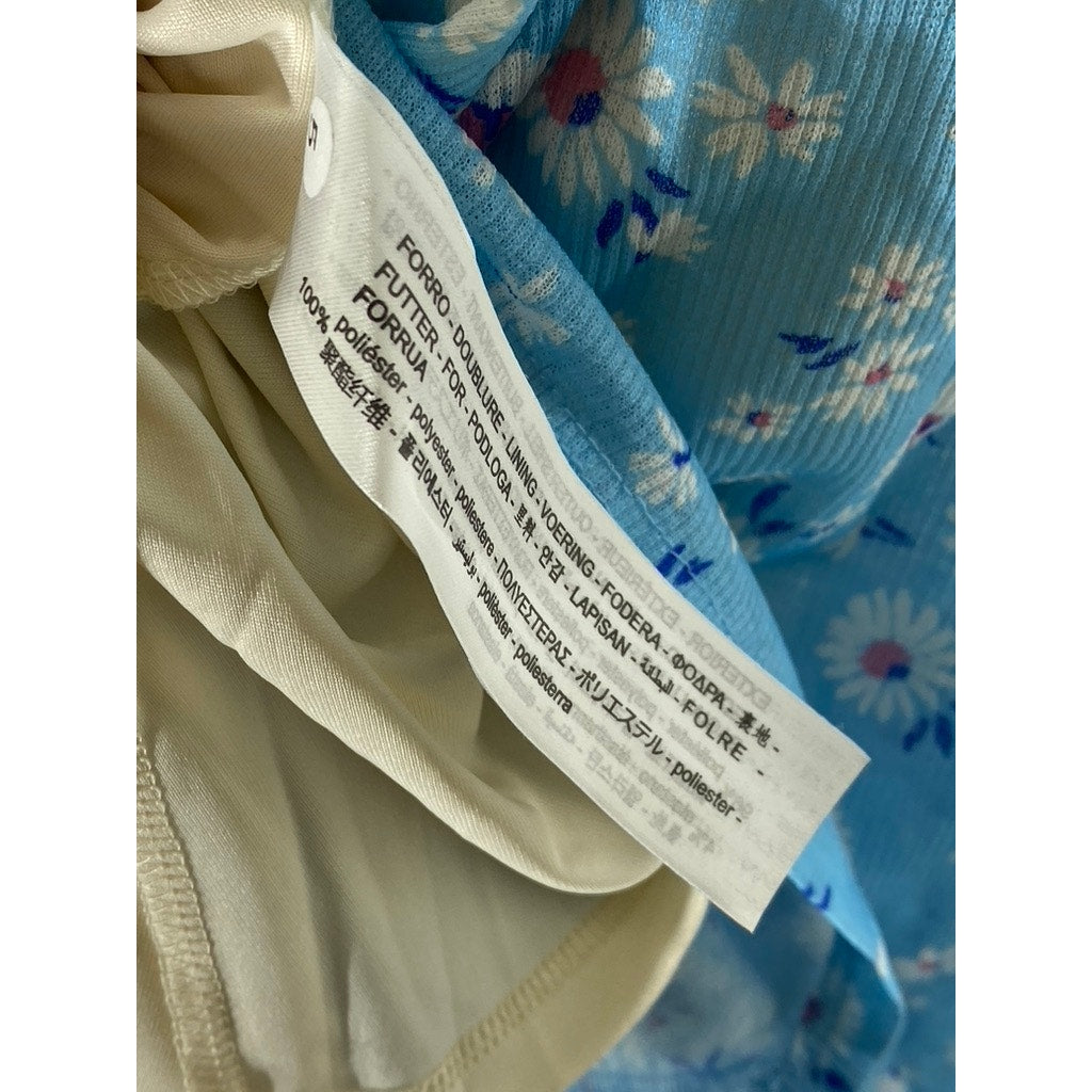 BERSHKA Women’s Light Blue Milkmaid Floral Puff Short Sleeve Mini Dress SZ M