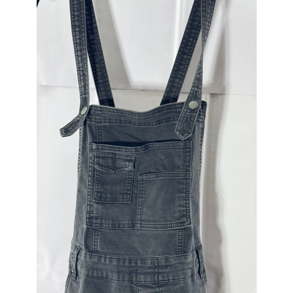 FREE PEOPLE Women's Black Washed Denim Square-Neck Skinny Overall SZ 28