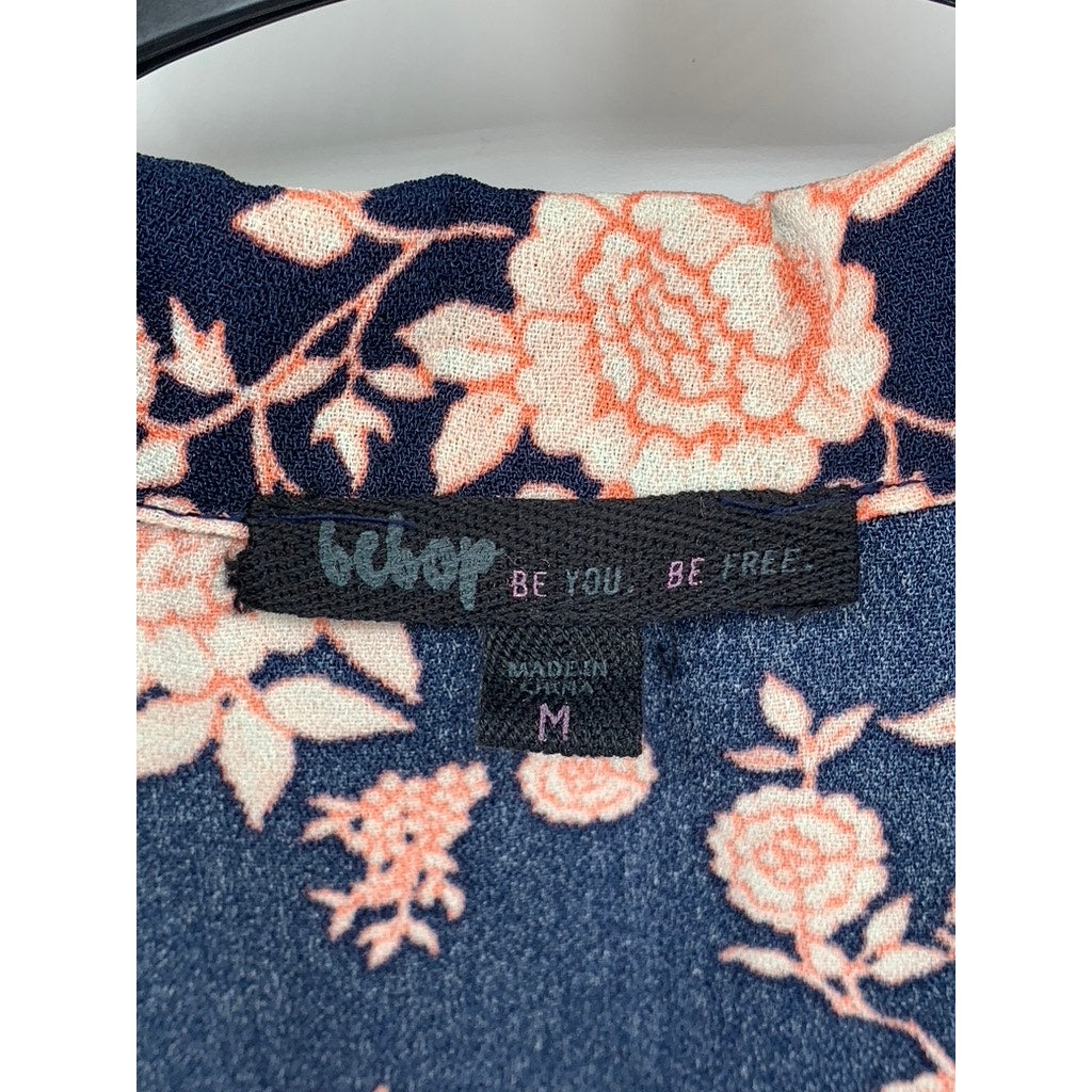 BEBOP Women's Navy-Pink Floral V-Neck Short Sleeve Cutout Maxi Summer Dress SZ M