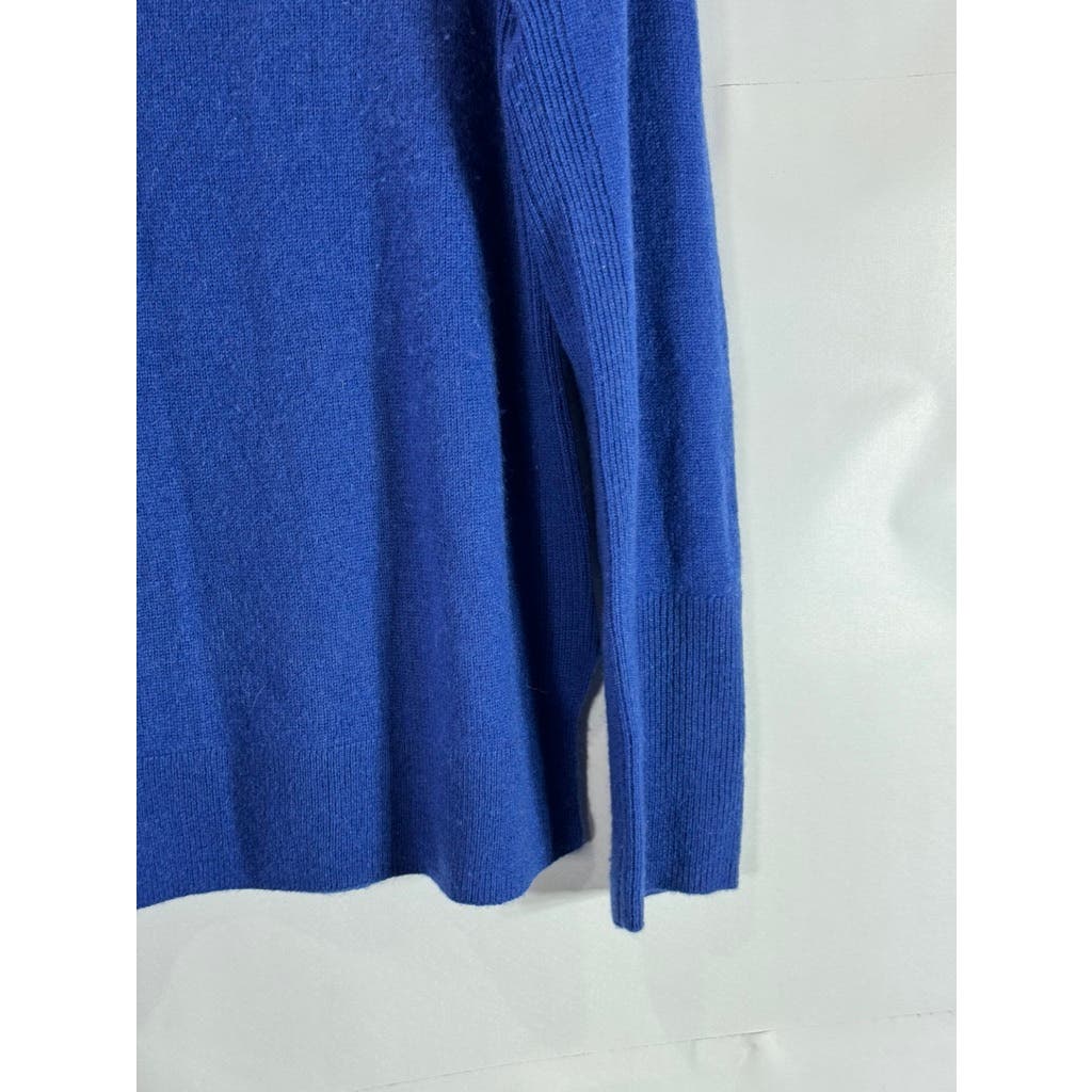 HALOGEN Women's Royal Blue Cashmere Crewneck Side-Slit Pullover Sweater SZ M