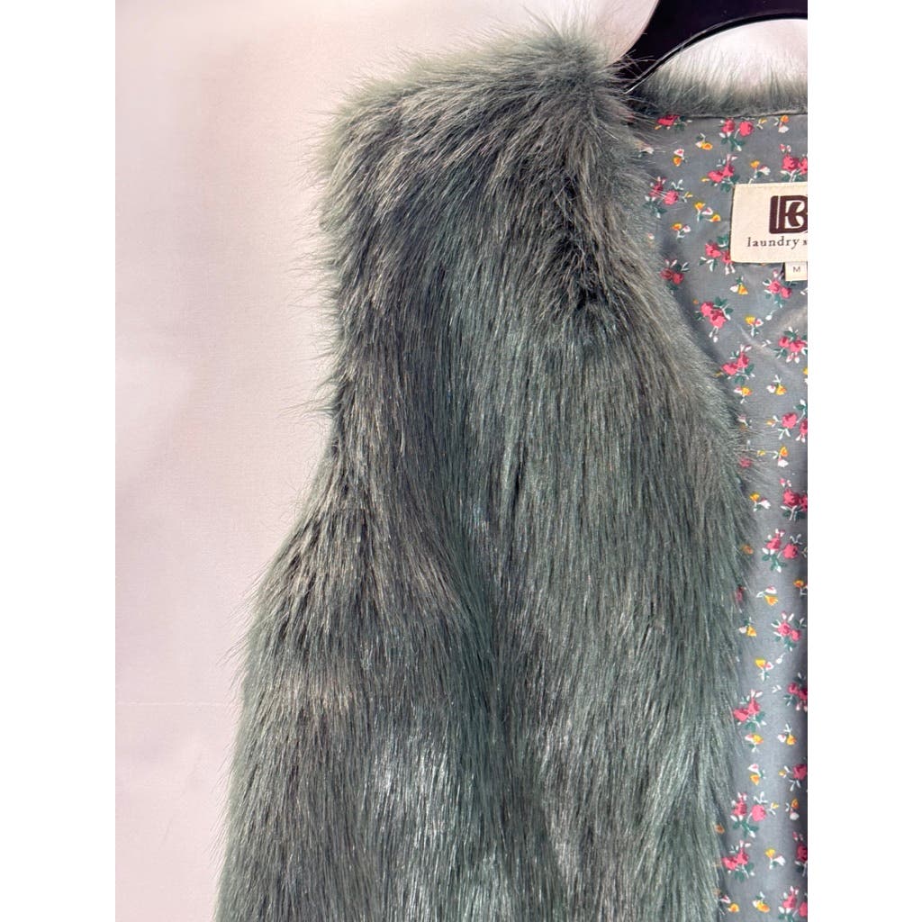 LAUNDRY By DESIGN Women's Green Faux Fur Straight Cut Open-Front Vest SZ M