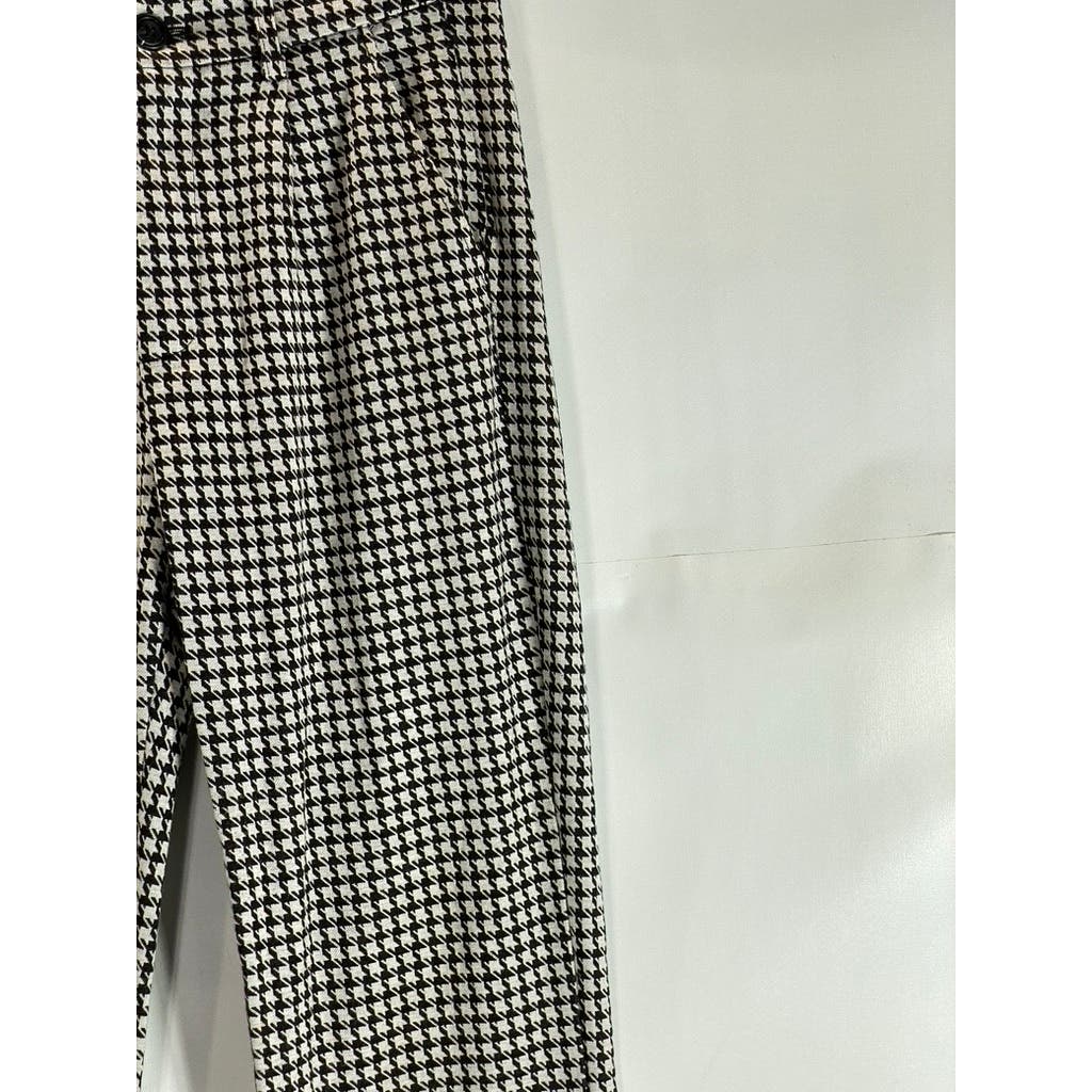 CIDER Women's Black/White Lady Houndstooth Mid-Rise Wide-Leg Pants SZ S(US4)