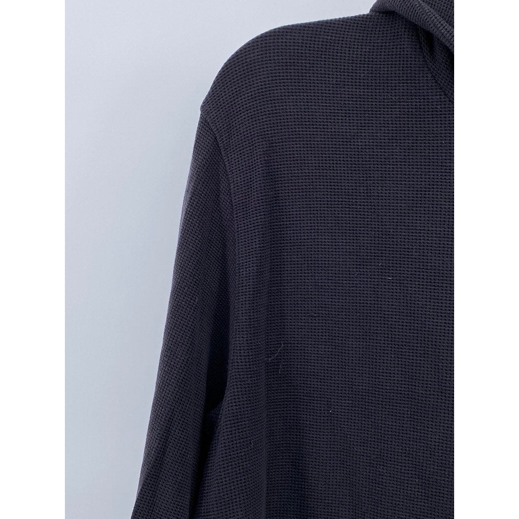 ALO YOGA Men's Black Micro Waffle Knit Pullover Lightweight Hoodie SZ M