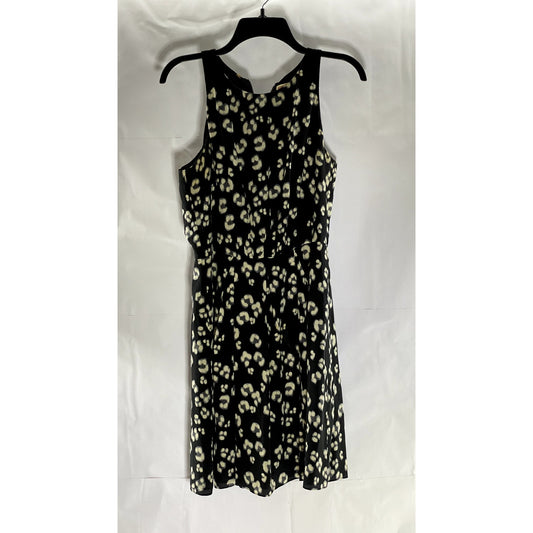 REBECCA TAYLOR Women's Black Animal Cheetah Printed Silk Fit & Flare Dress SZ 6
