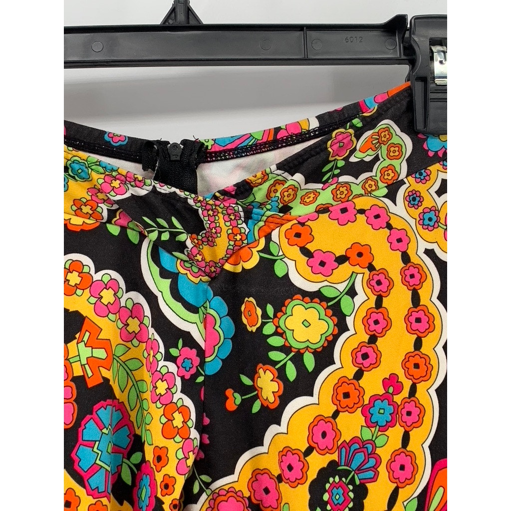 LEG AVENUE Women’s Black-Multicolor Paisley Retro Flare Pants SZ M/L