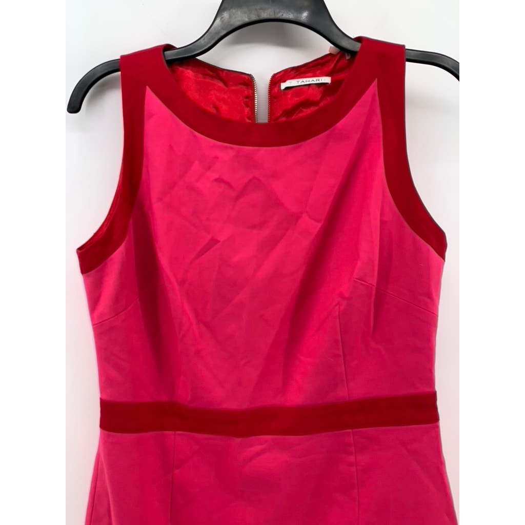 T TAHARI Women's Fuchsia Crewneck Sleeveless Sheath Mini Dress SZ 8