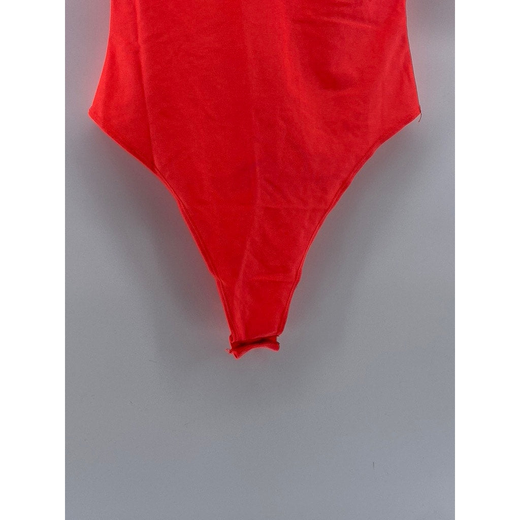 ROMA CONCEPT Women's Neon Orange Crewneck Short Sleeve Cheeky Bodysuit SZ L