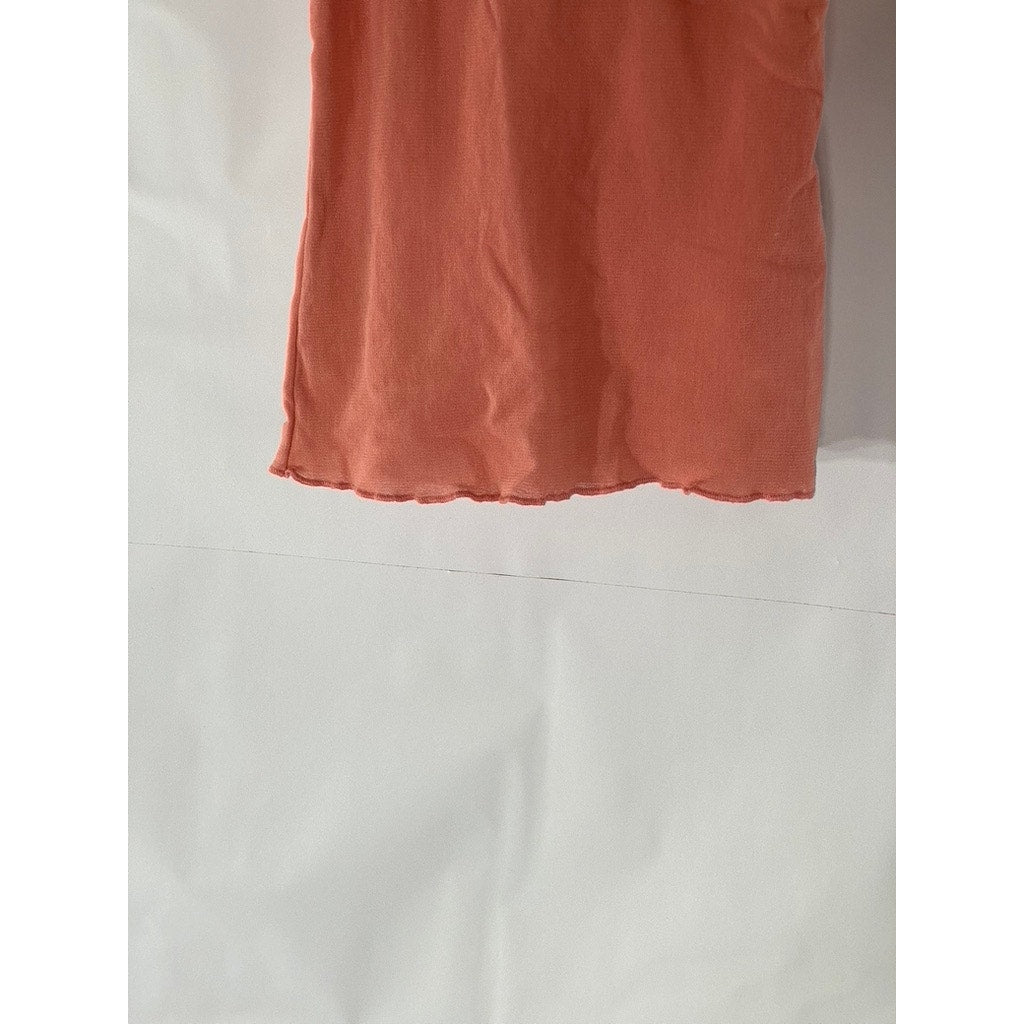 HONEYDEW Women's Pink-Beige Lace-Trim V-Neck Lettuce Hem Pullover Camisole SZ S