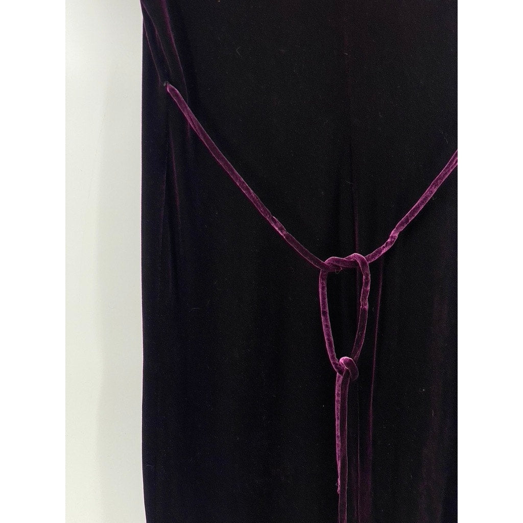 UNBRANDED Women's Purple Crewneck Velvet Short Sleeve Tie-Waist Maxi Dress SZ 14