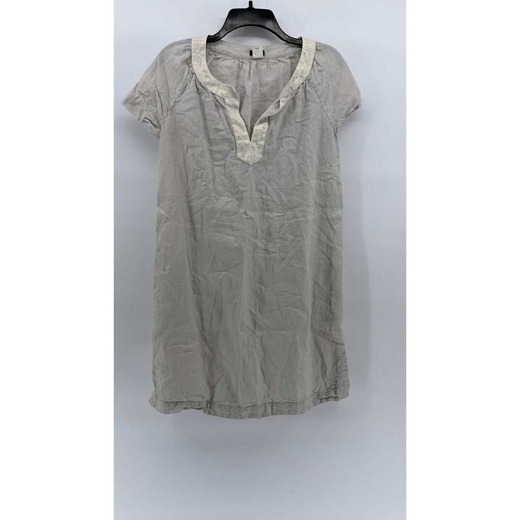 J. CREW Women's Light Gray Linen Split-Neck Short Sleeve Knee Length Dress SZ 4