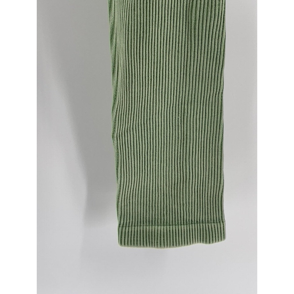 UNBRANDED Women's Green Ribbed High-Rise Pull-On Compression Leggings SZ M
