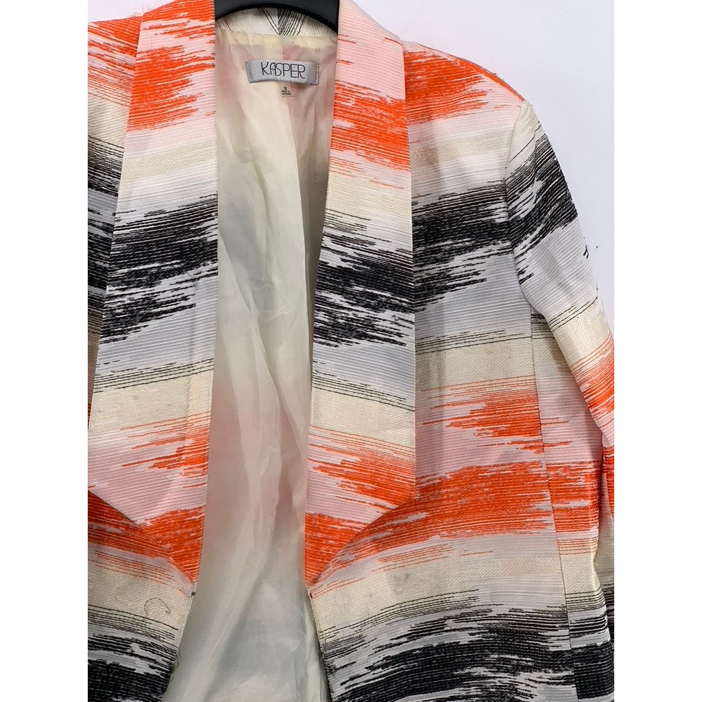KASPER Women's Orange-Black-Beige Printed Open-Front 3/4 Sleeve Blazer SZ 18