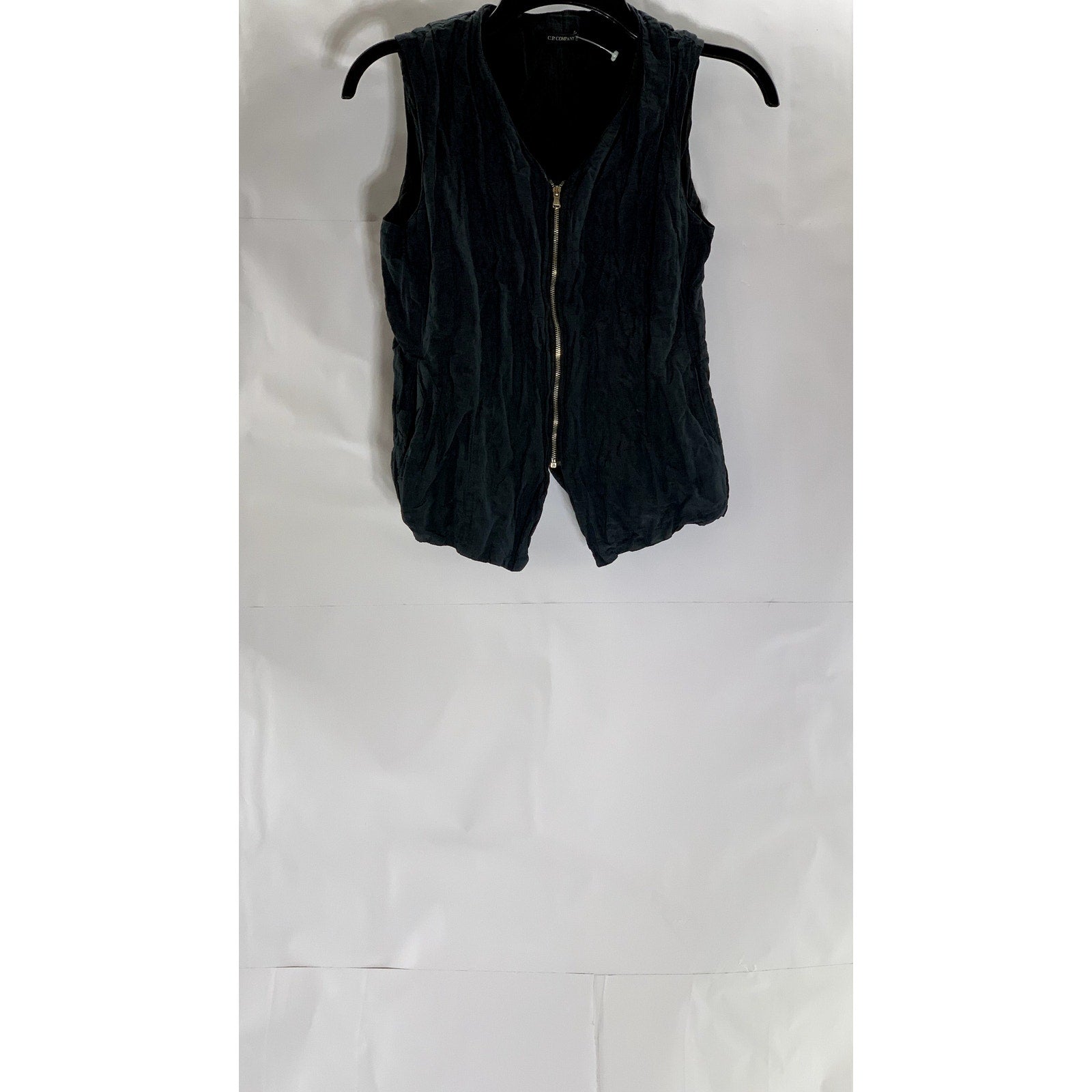 C.P. COMPANY Men's Vintage Black Textured Zip-Up Sleeveless Collarless Vest SZ42