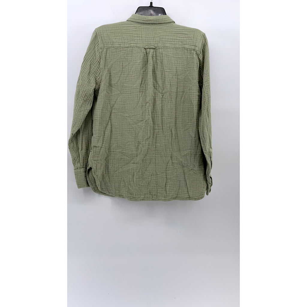 J.CREW Women's Sage Green Double Gauze Textured Button-Up Long Sleeve Top SZ S