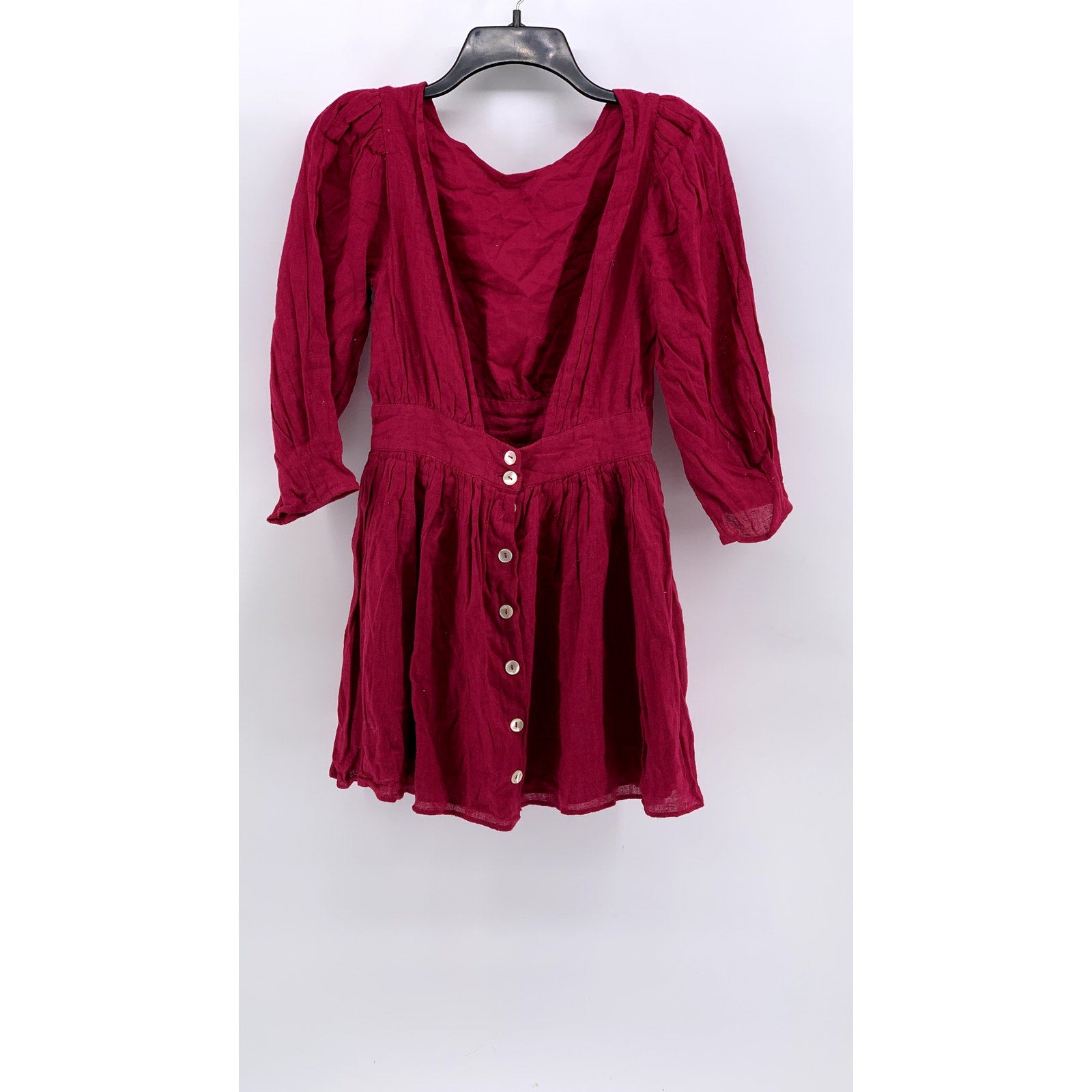 FREE PEOPLE Women's Fuchsia Antigua Open V-Back Button Long Sleeve Dress SZ XS